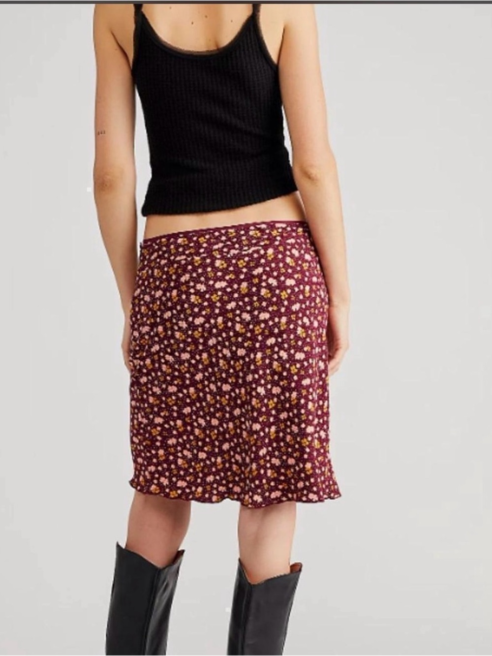 Free People Women's Floral Midi Skirt - Burgundy Pink size 12 - Picture 3 of 11